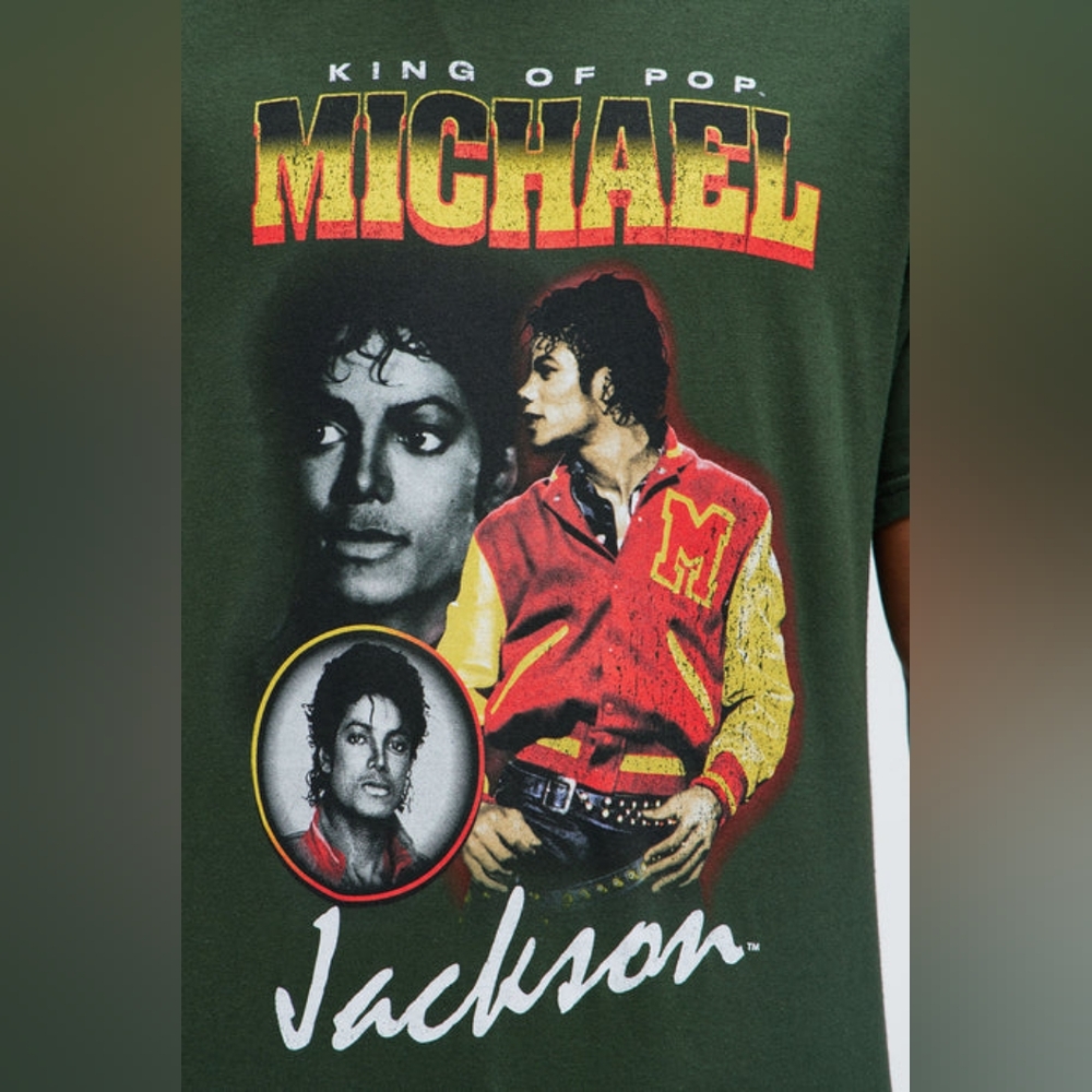 Michael Jackson The King Of Pop Short Sleeve Tee - Green - Picture 2 of 4